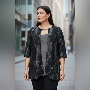 Claire France, Plus Size Shimmering Black & Silver Tunic, 1X